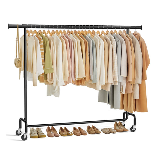 Clothes Rack on Wheels with Extendable Hanging Rail Matte Black - image 1