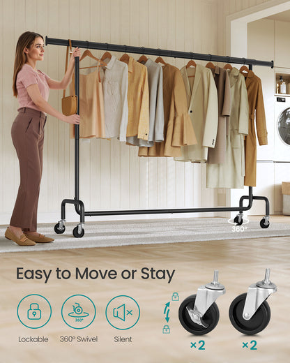 Clothes Rack on Wheels with Extendable Hanging Rail Matte Black - image 5
