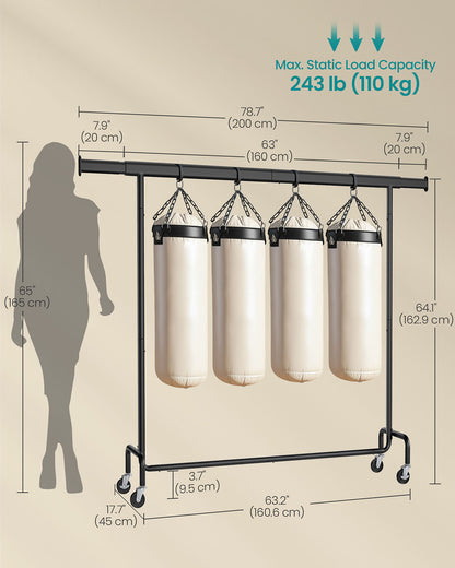 Clothes Rack on Wheels with Extendable Hanging Rail Matte Black - image 6