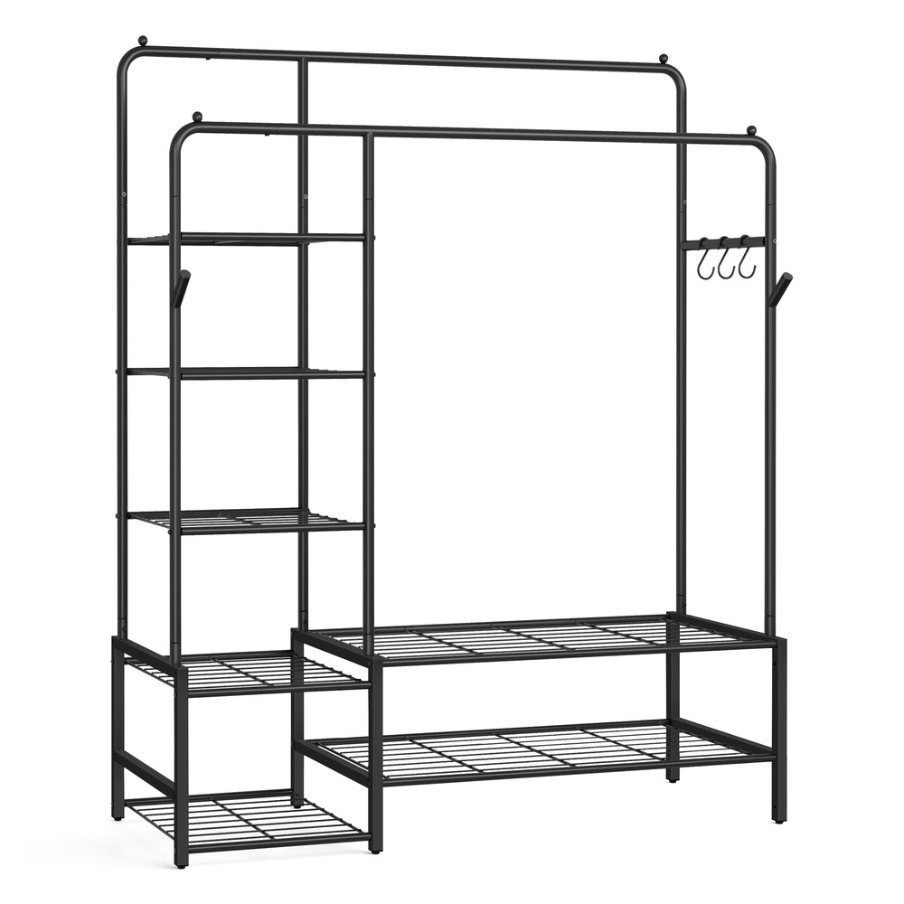 Open wardrobe clothes rack with shelves and hanging rods - image 1