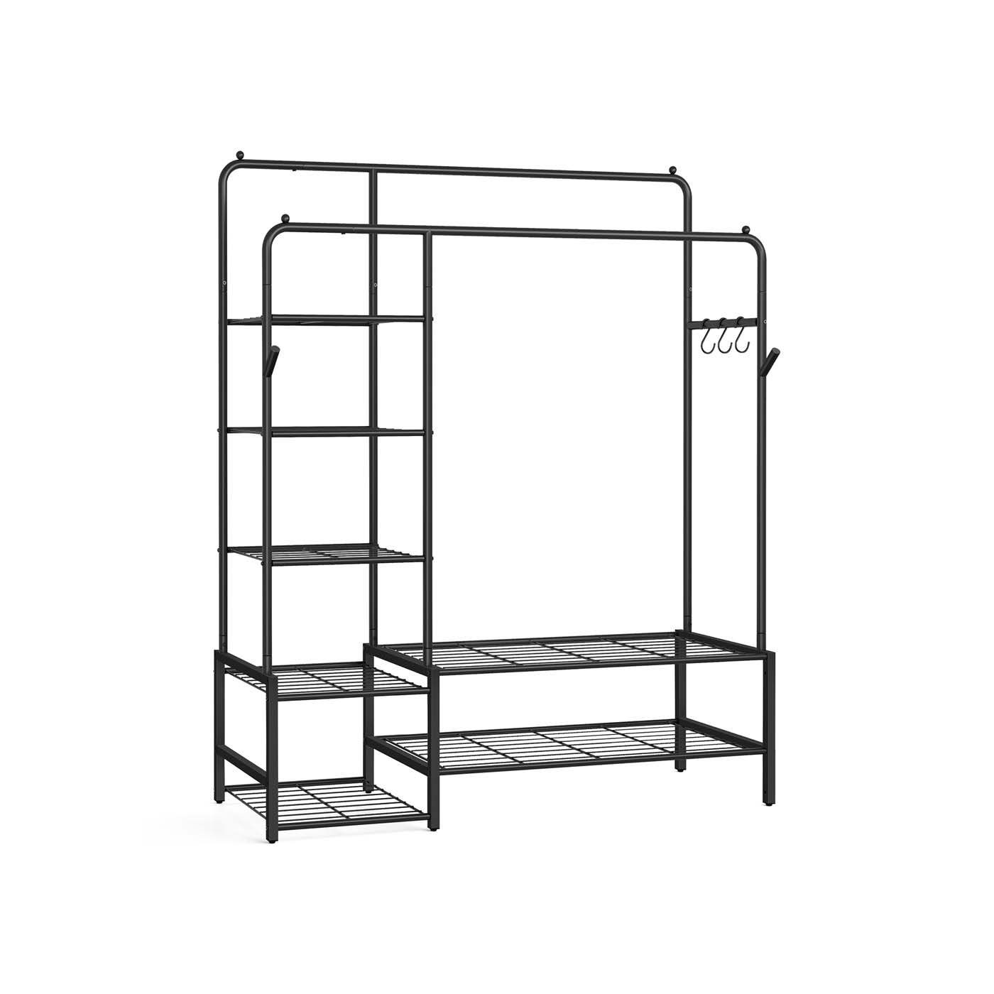 Open wardrobe clothes rack with shelves and hanging rods - image 3