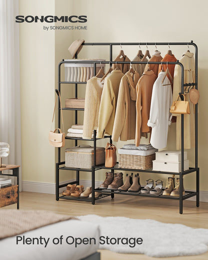 Open wardrobe clothes rack with shelves and hanging rods - image 4