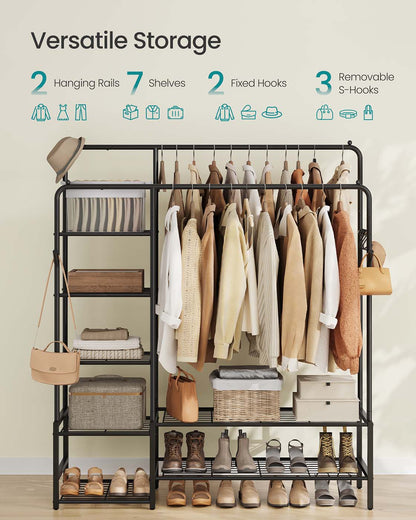 Open wardrobe clothes rack with shelves and hanging rods - image 7