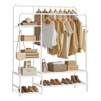 Clothes Rack Open Wardrobe with 7 Shelves Hanging Rods White - image 1