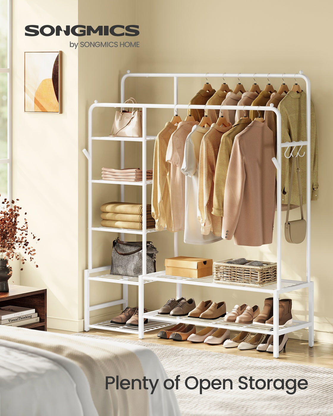 Clothes Rack Open Wardrobe with 7 Shelves Hanging Rods White - image 2