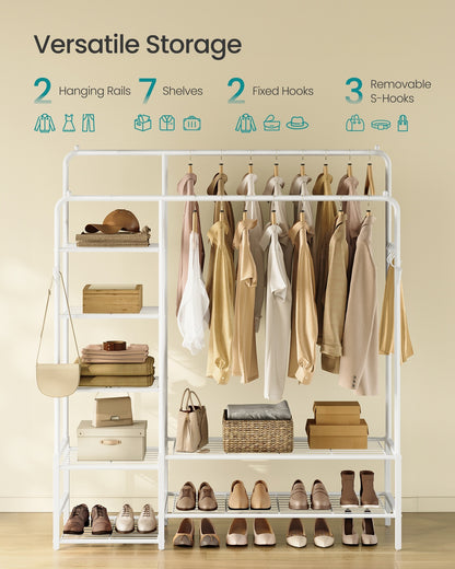 Clothes Rack Open Wardrobe with 7 Shelves Hanging Rods White - image 3