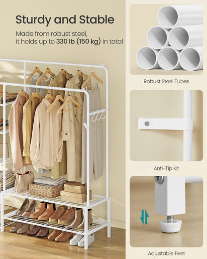Clothes Rack Open Wardrobe with 7 Shelves Hanging Rods White - image 4