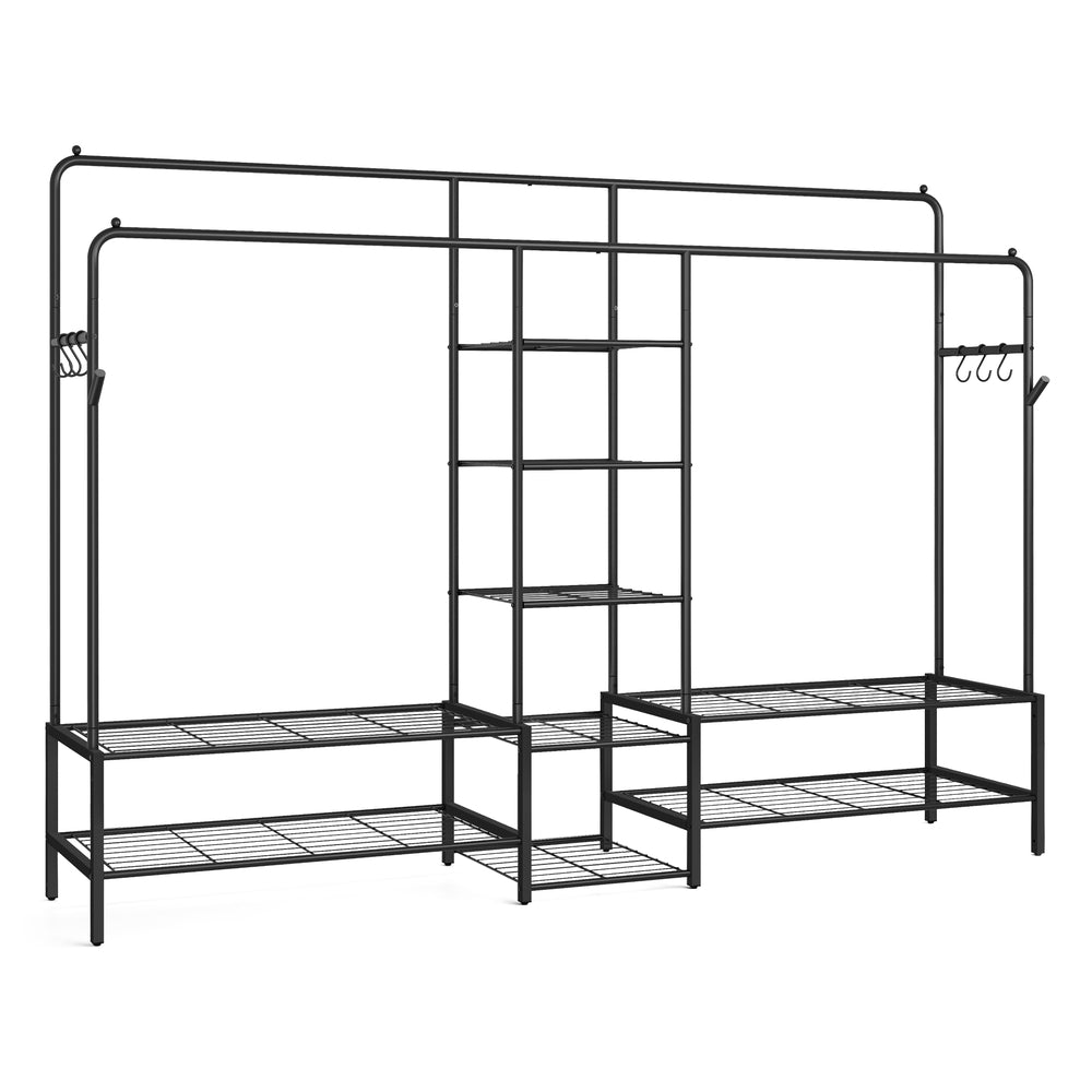 Open wardrobe clothes rack with shelves and hanging rods - image 1