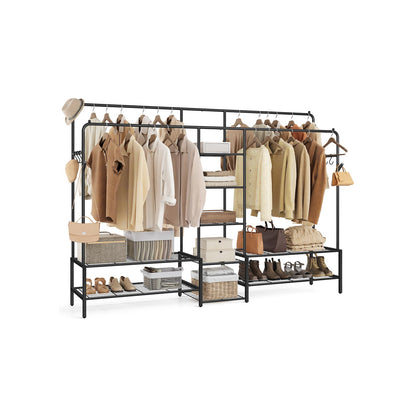 Open wardrobe clothes rack with shelves and hanging rods - image 3