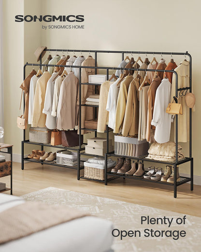 Open wardrobe clothes rack with shelves and hanging rods - image 5