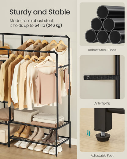 Open wardrobe clothes rack with shelves and hanging rods - image 8