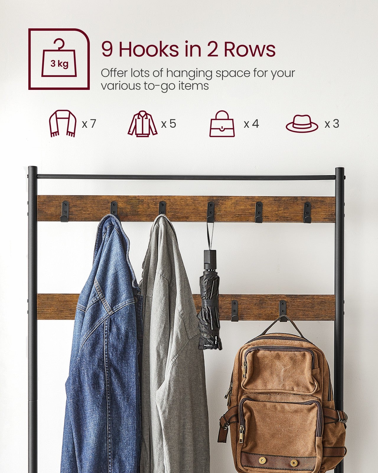 Coat Rack, Coat Stand with Shoe Storage Bench - image 3