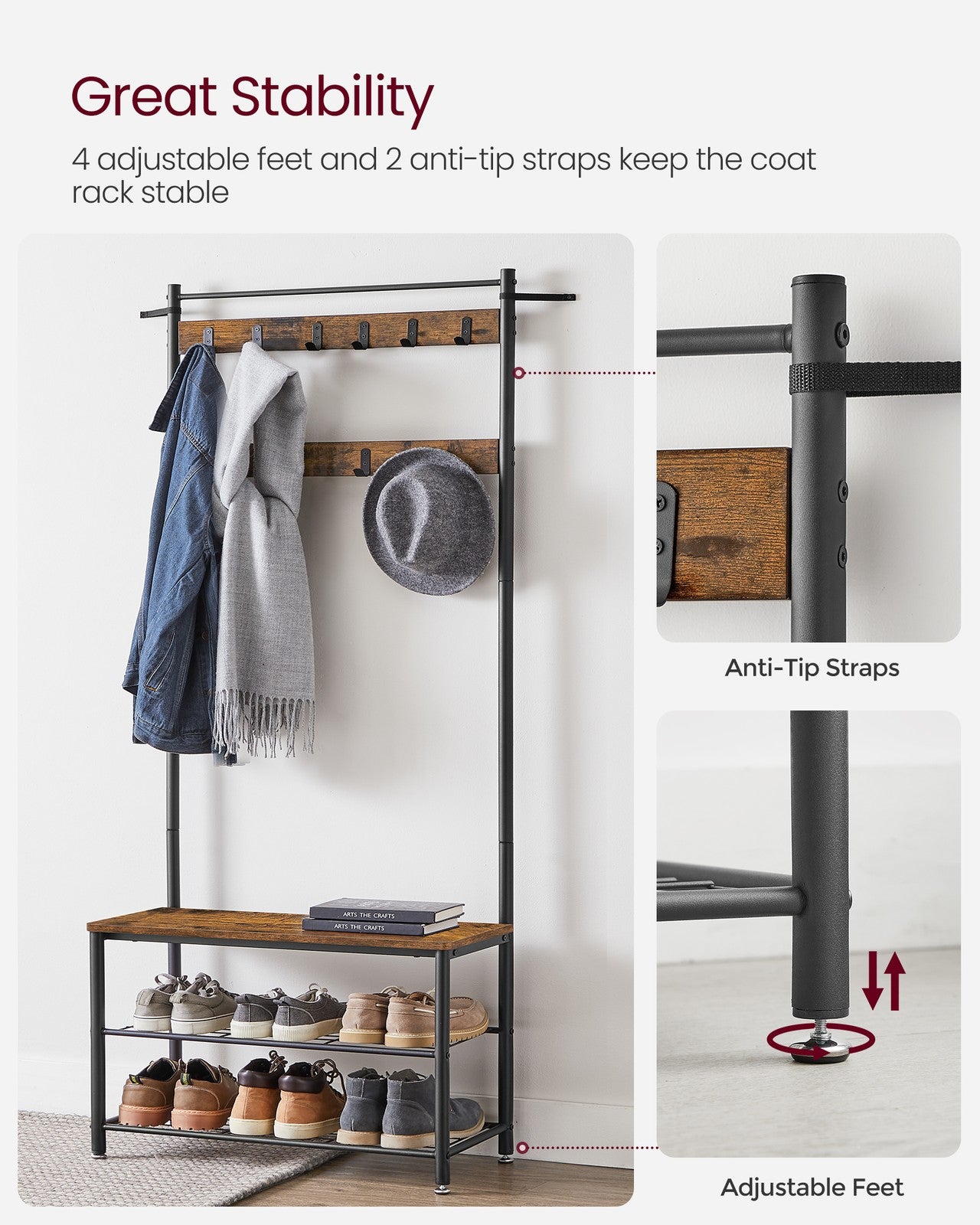 Coat Rack, Coat Stand with Shoe Storage Bench - image 4