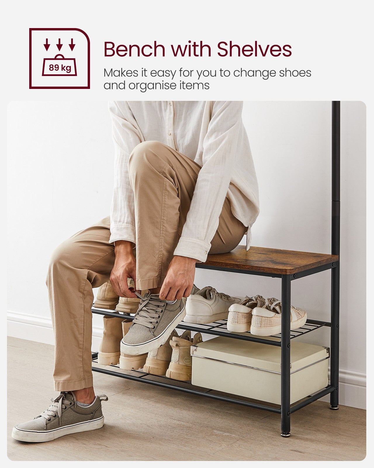 Coat Rack, Coat Stand with Shoe Storage Bench - image 5