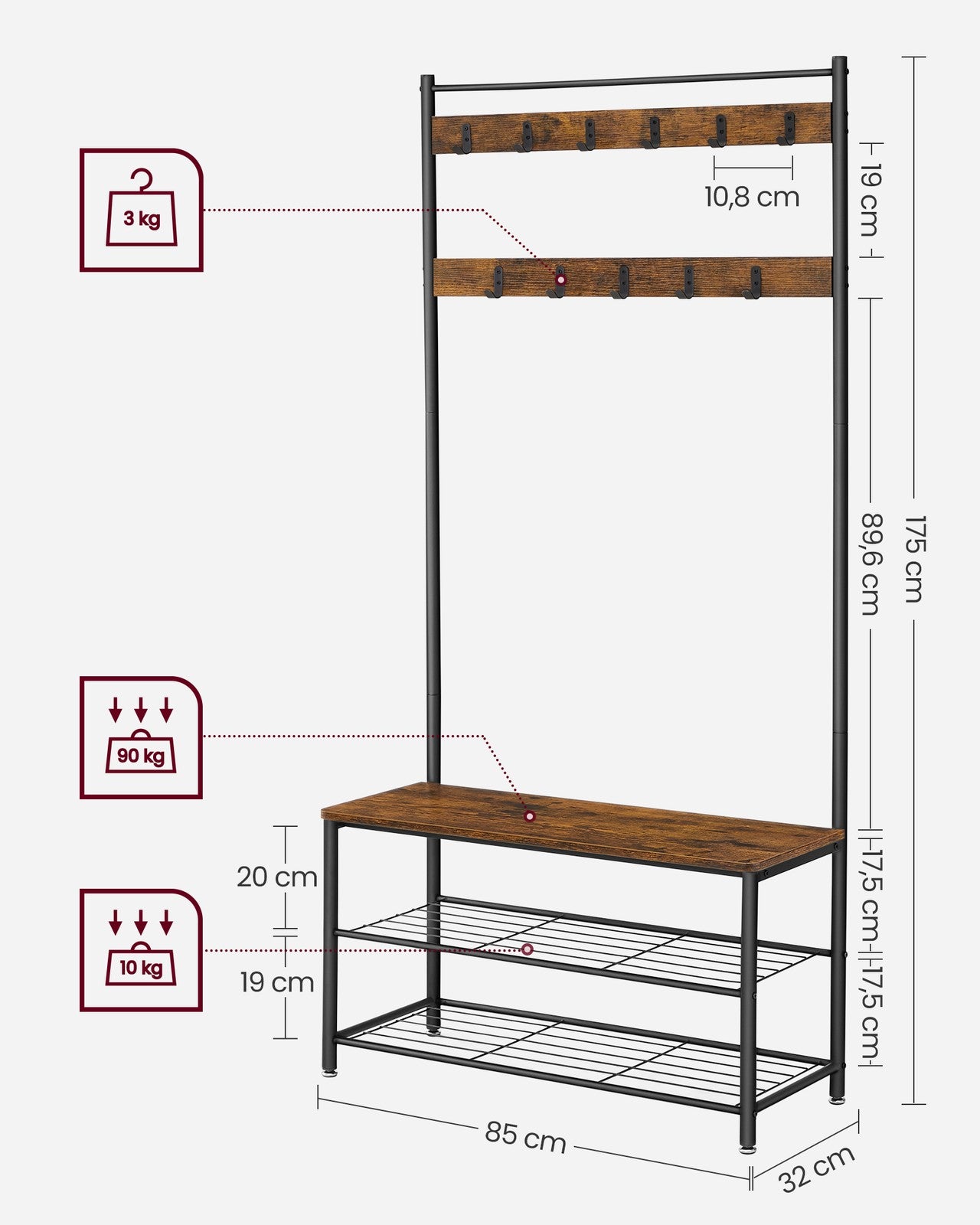 Coat Rack, Coat Stand with Shoe Storage Bench - image 6