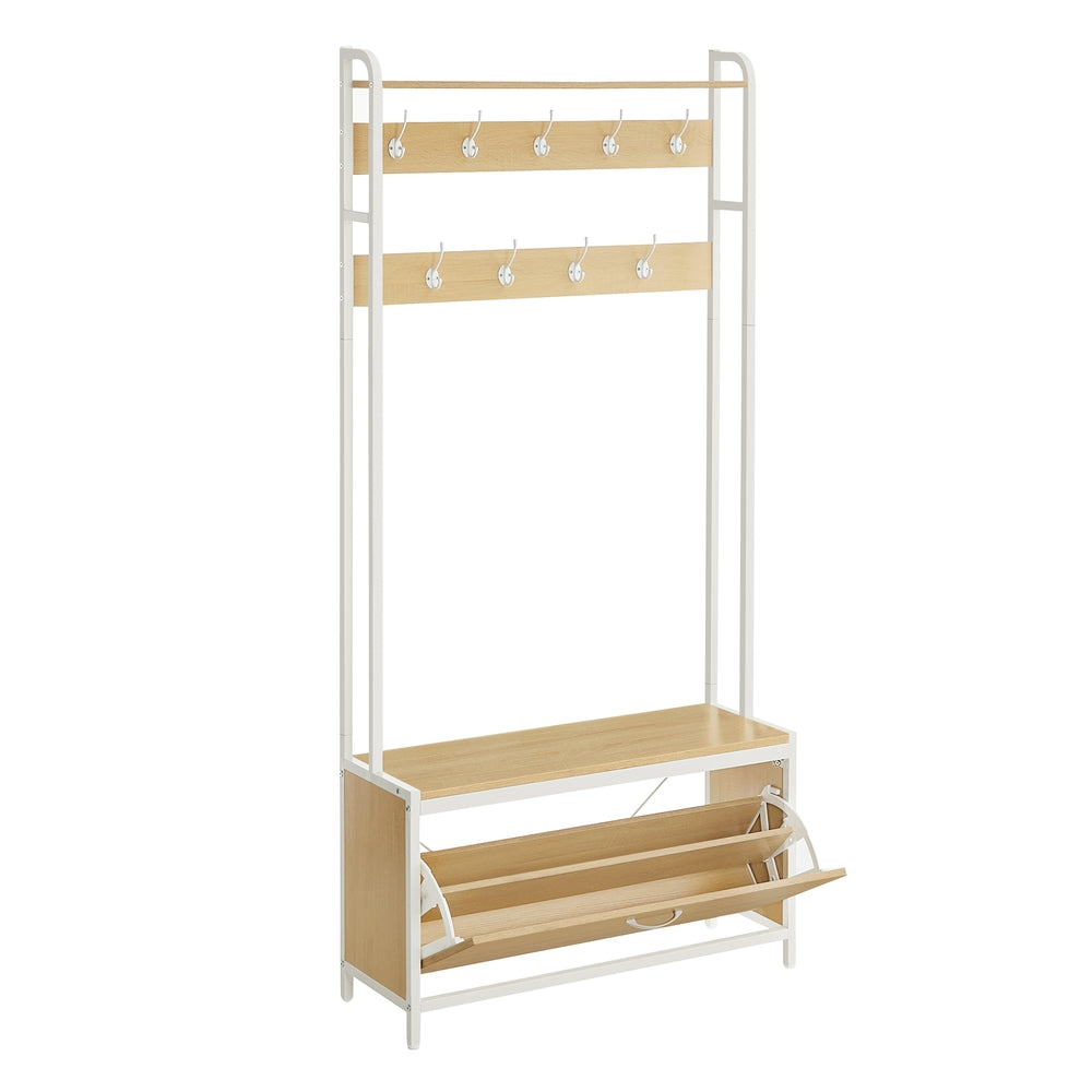 Coat Rack with Shoe Storage Golden Oak and Cloud White - image 1