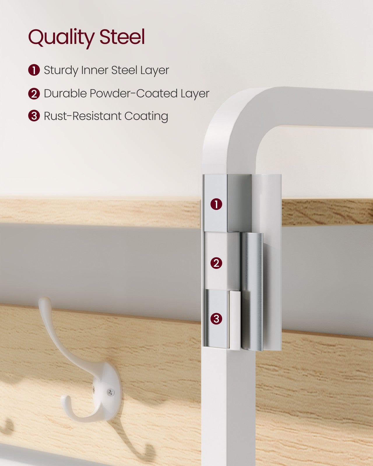 Coat Rack with Shoe Storage Golden Oak and Cloud White - image 2