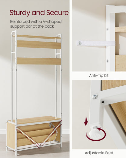 Coat Rack with Shoe Storage Golden Oak and Cloud White - image 3