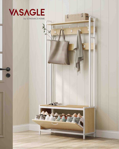 Coat Rack with Shoe Storage Golden Oak and Cloud White - image 6