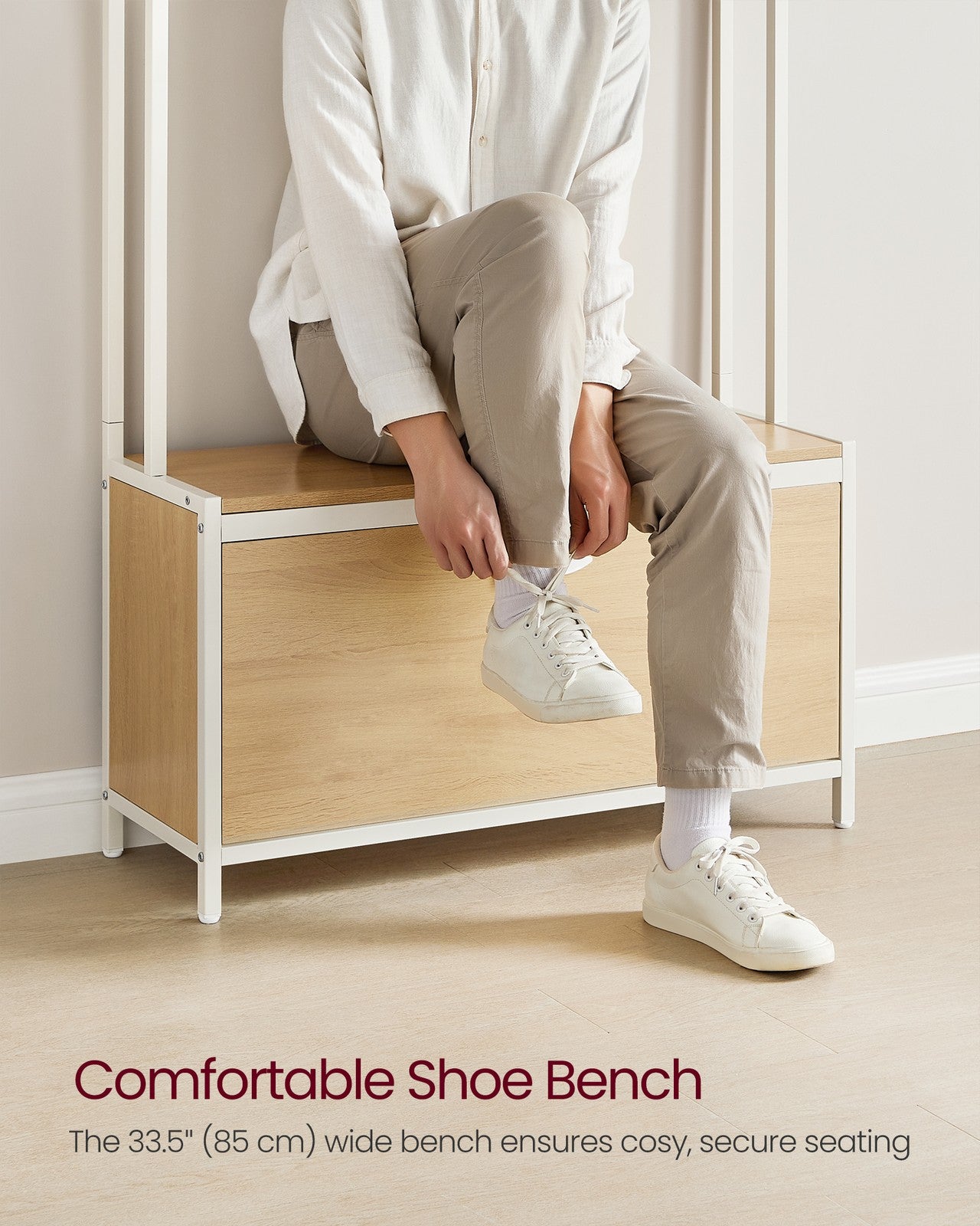 Coat Rack with Shoe Storage Golden Oak and Cloud White - image 9