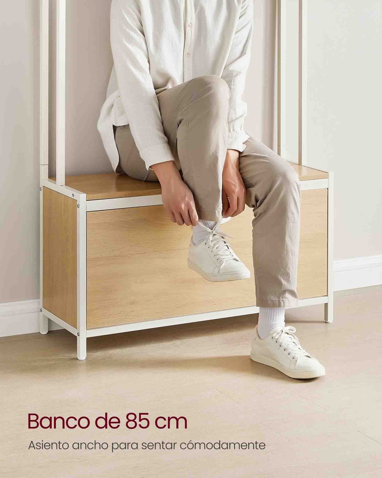 Coat Rack with Shoe Storage Golden Oak and Cloud White - image 10