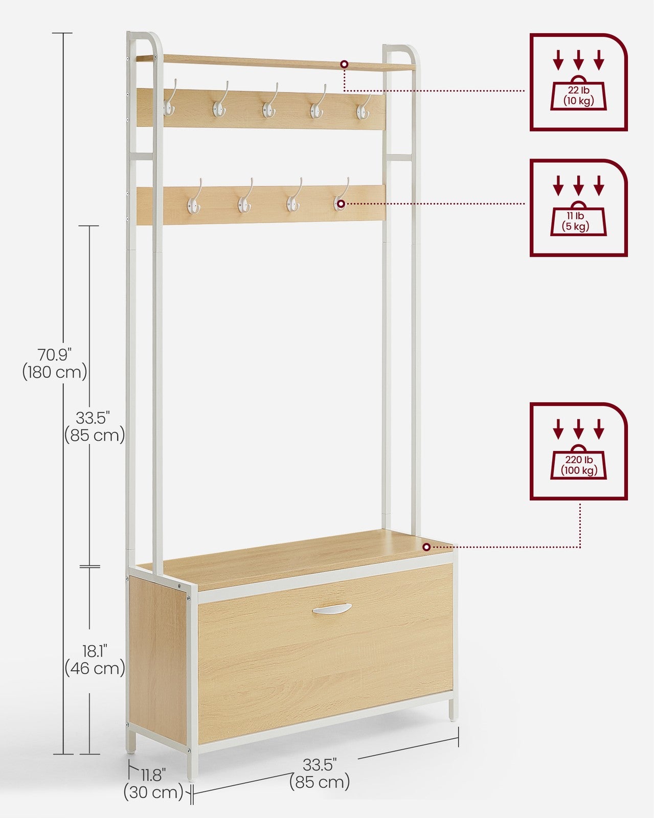 Coat Rack with Shoe Storage Golden Oak and Cloud White - image 11