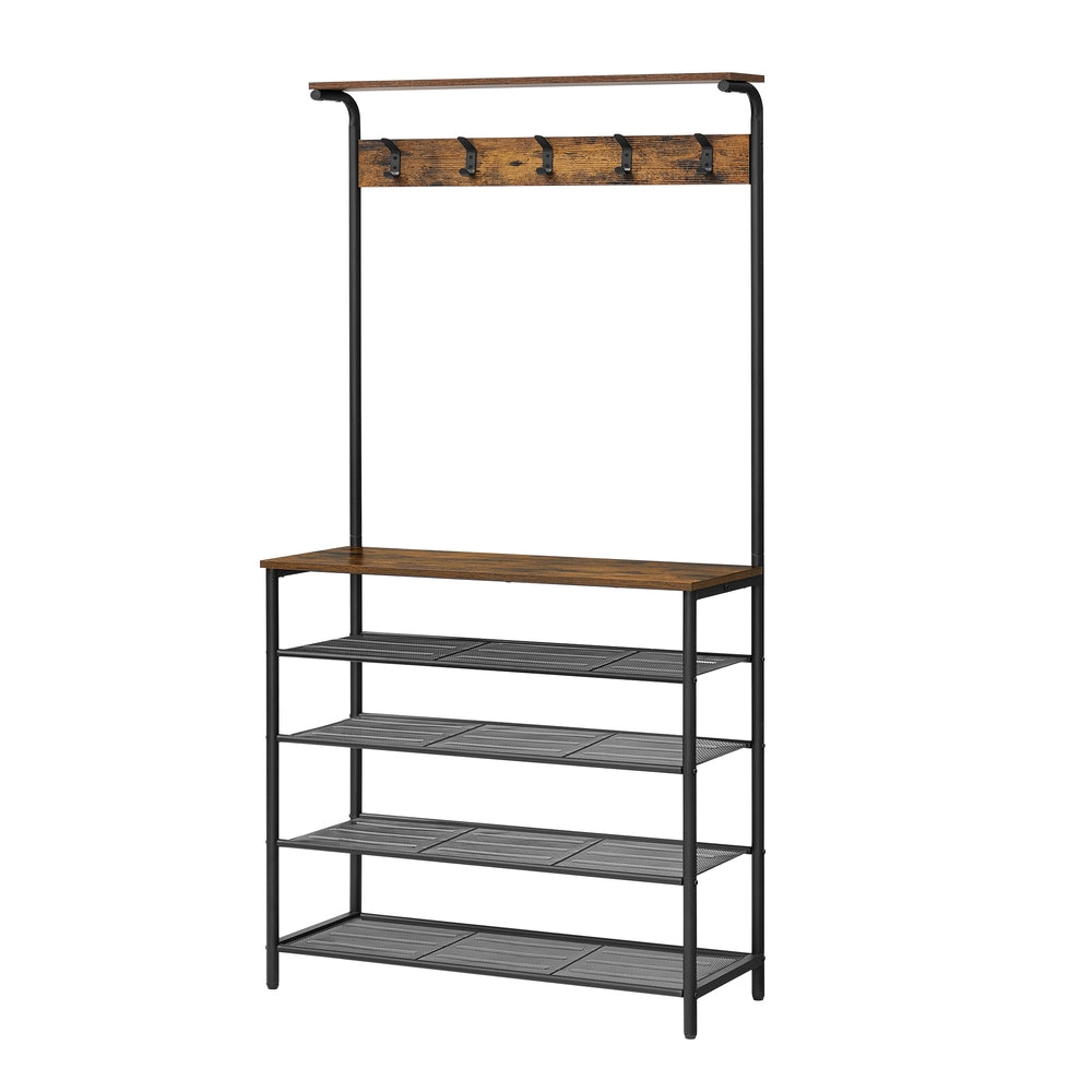 Industrial Rustic Clothes Rack with Shoe Storage and Hooks - image 1