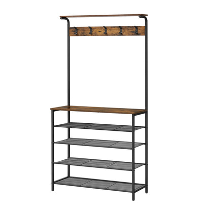 Industrial Rustic Clothes Rack with Shoe Storage and Hooks - image 1