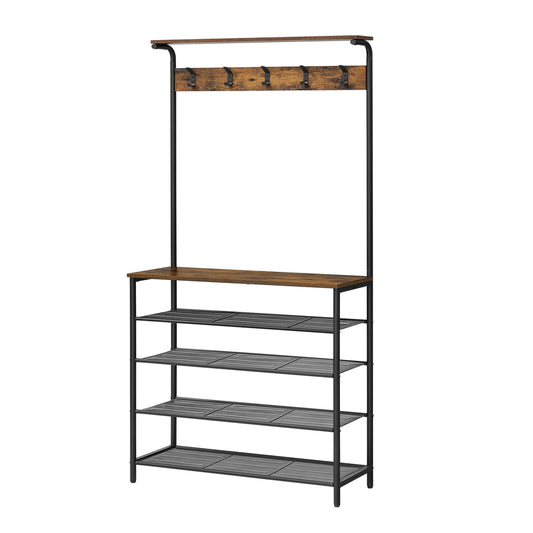 Industrial Rustic Clothes Rack with Shoe Storage and Hooks - image 1