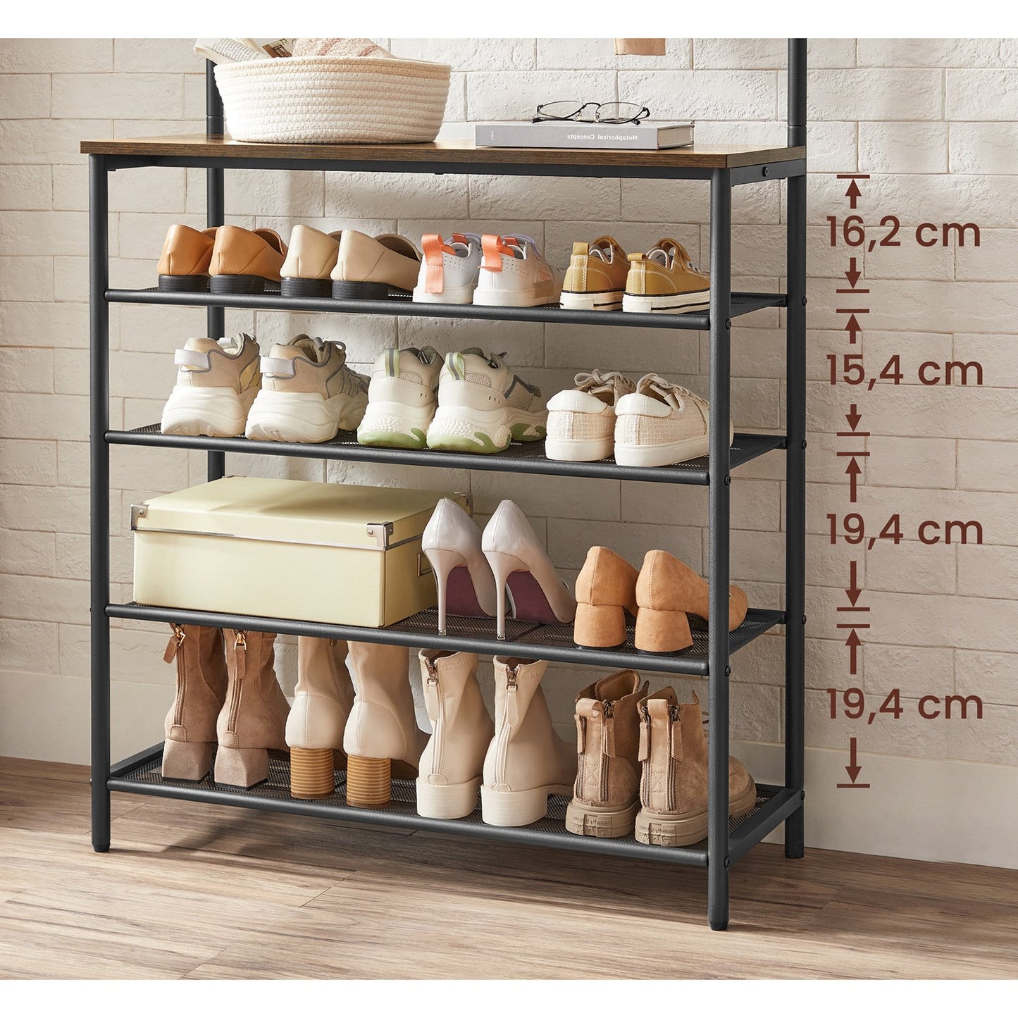 Industrial Rustic Clothes Rack with Shoe Storage and Hooks - image 5