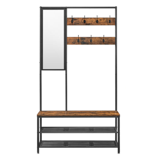 Coat Rack with Shoe Storage, Coat Stand for Hallway with Mirror - image 1