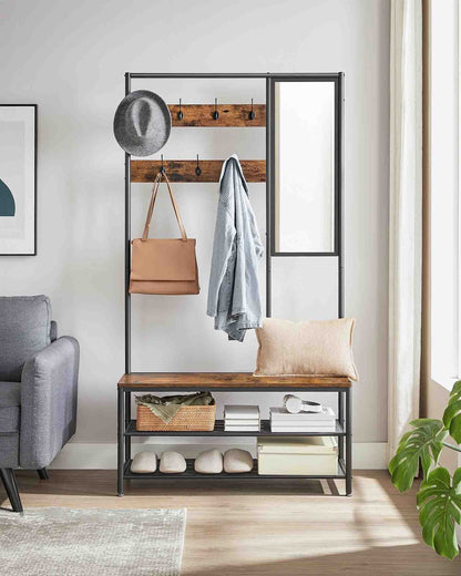 Coat Rack with Shoe Storage, Coat Stand for Hallway with Mirror - image 2