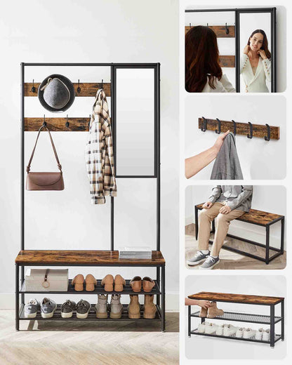 Coat Rack with Shoe Storage, Coat Stand for Hallway with Mirror - image 3
