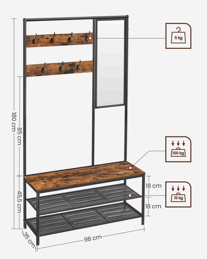 Coat Rack with Shoe Storage, Coat Stand for Hallway with Mirror - image 6