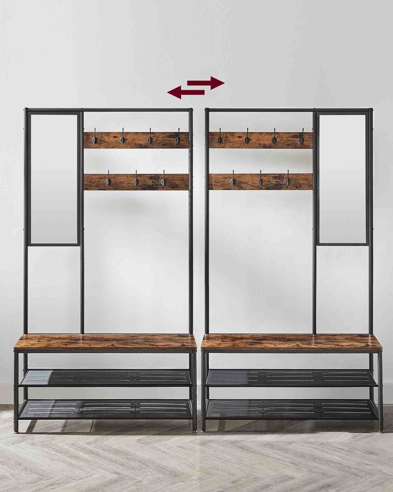 Coat Rack with Shoe Storage, Coat Stand for Hallway with Mirror - image 7