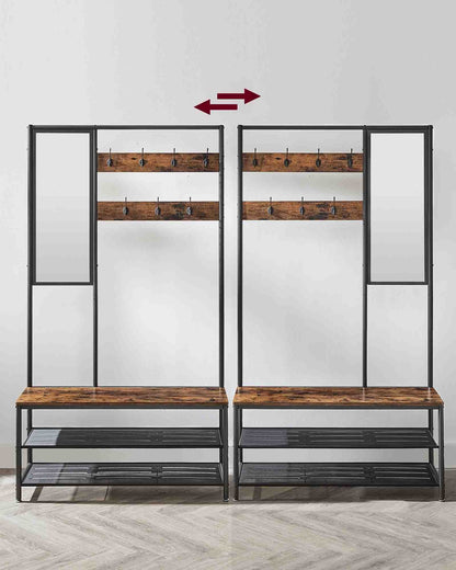 Coat Rack with Shoe Storage, Coat Stand for Hallway with Mirror - image 7