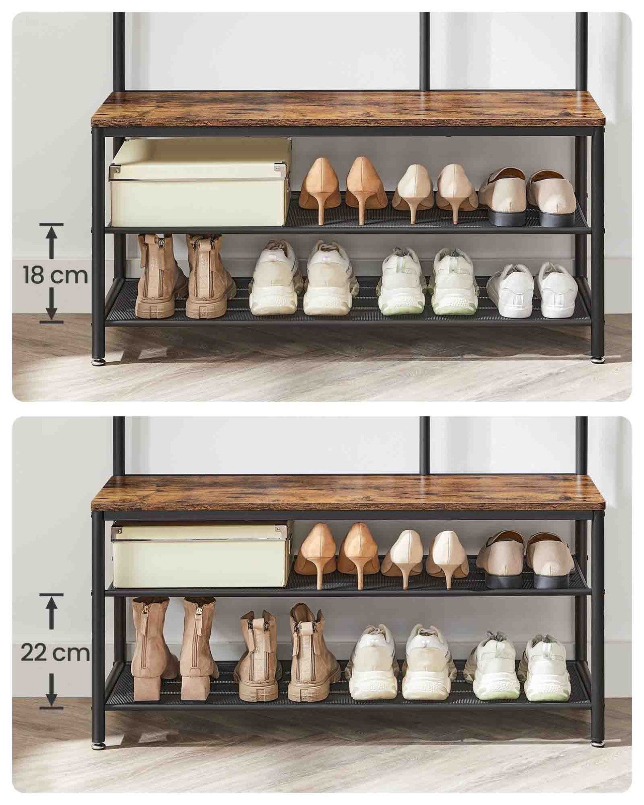 Coat Rack with Shoe Storage, Coat Stand for Hallway with Mirror - image 8