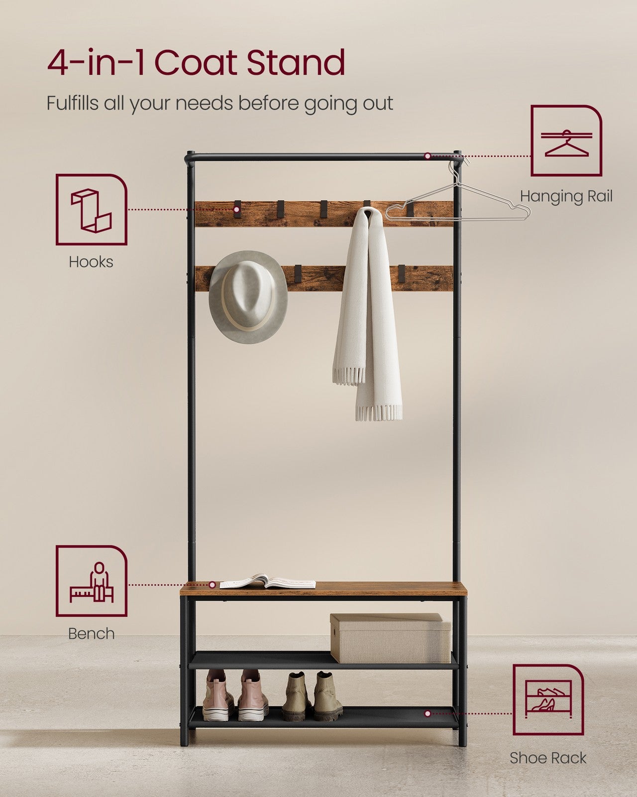 Coat Stand with Shoe Bench - image 3