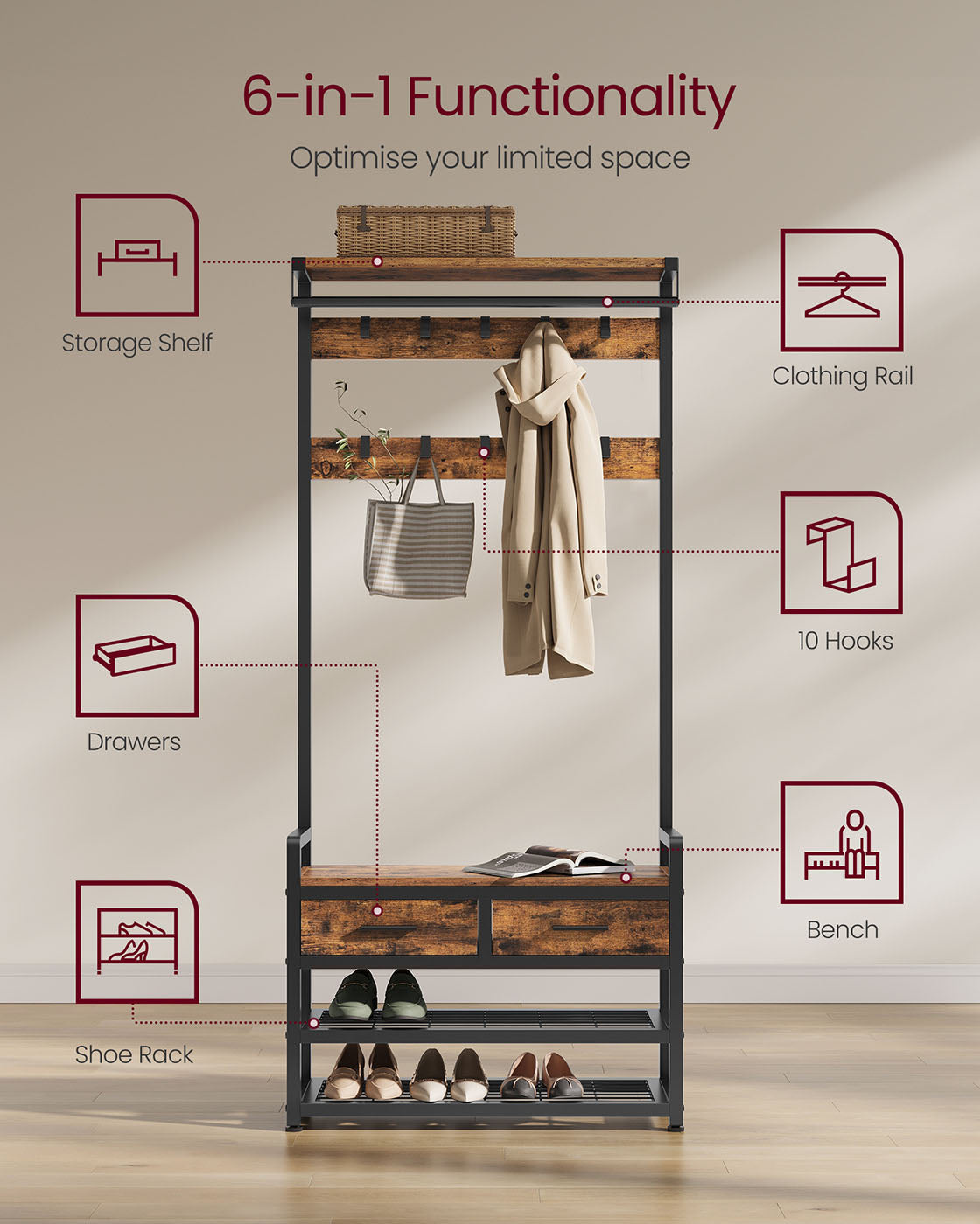 Coat Rack with Shoe Bench - image 3
