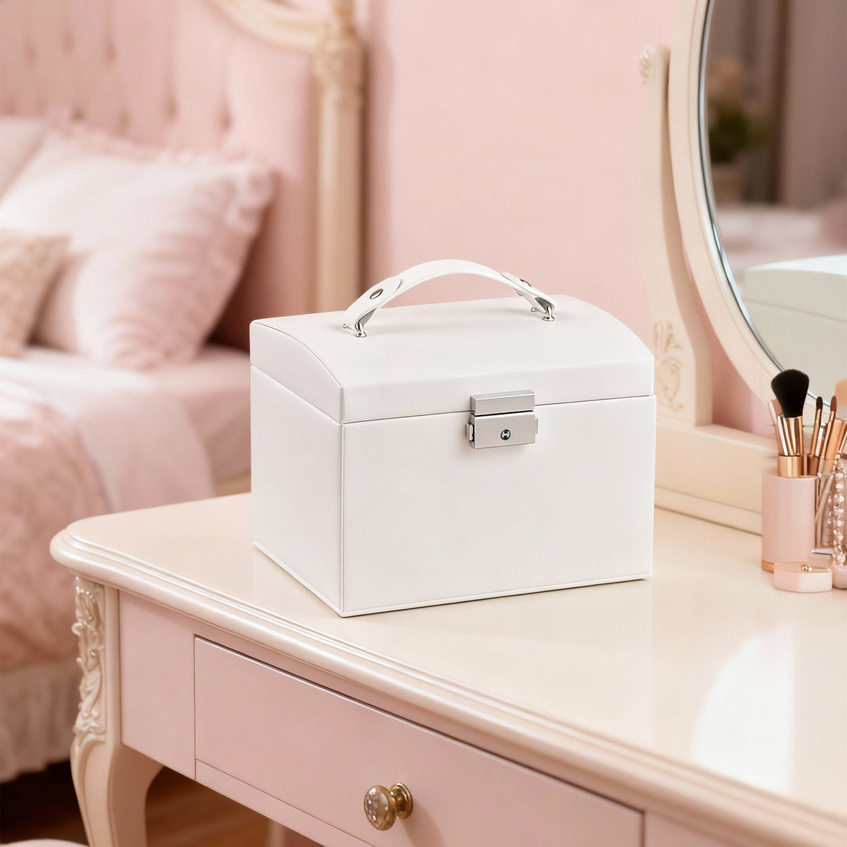 Travel Jewellery Storage Case with Mirror, 2 Drawers - image 4