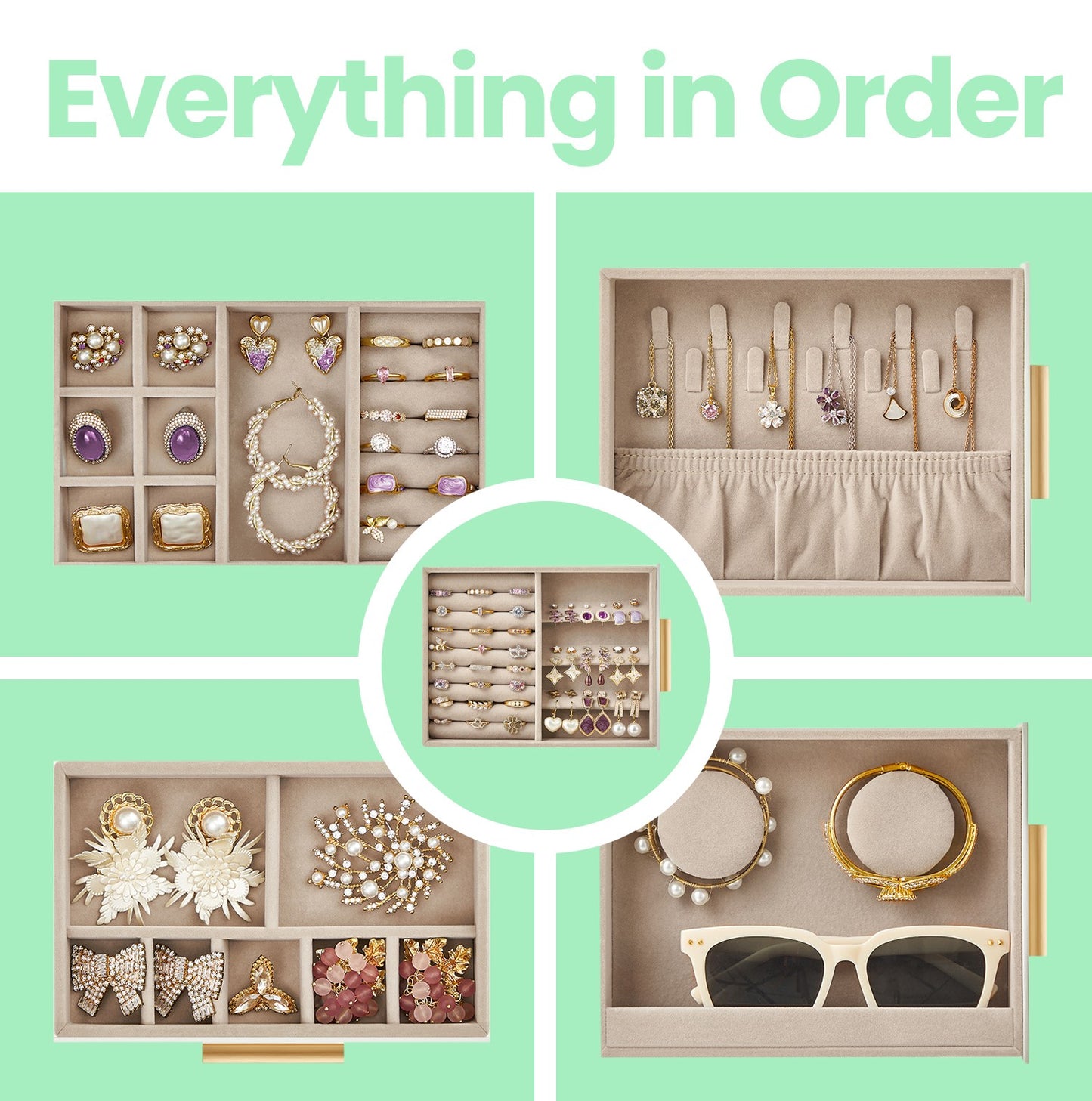 Jewellery Box with Glass Window, 5-Layer Jewellery Organiser with 3 Side Drawers, White - image 3