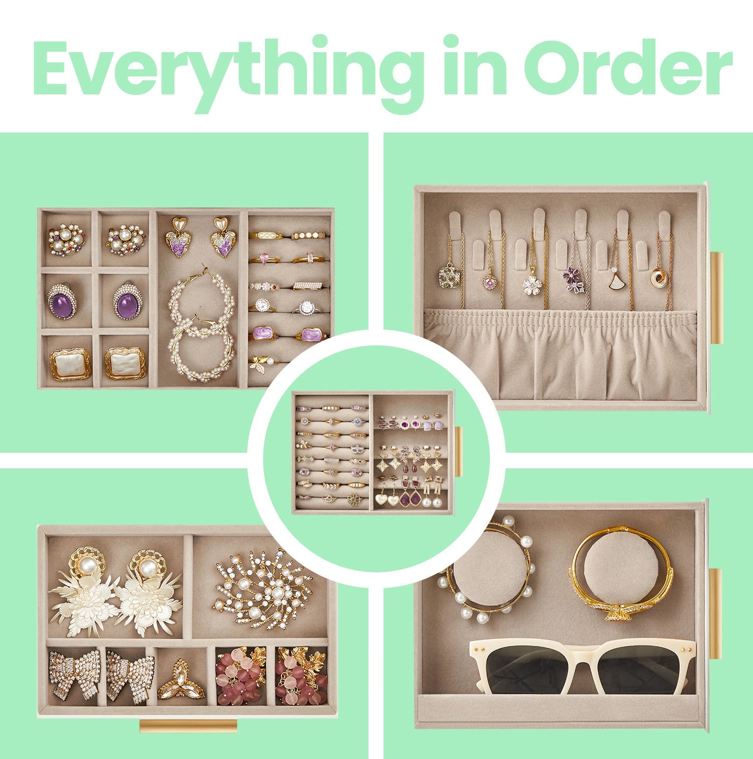 Jewellery Box with Glass Window, 5-Layer Jewellery Organiser with 3 Side Drawers, White - image 3
