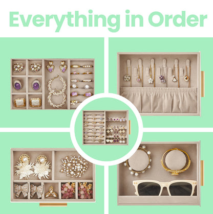 Jewellery Box with Glass Window, 5-Layer Jewellery Organiser with 3 Side Drawers, White - image 3