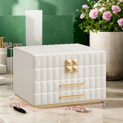 3-Tier Jewellery Box with Mirror, Jewellery Organiser with 2 Drawers, PU Surface with Stitching - image 6