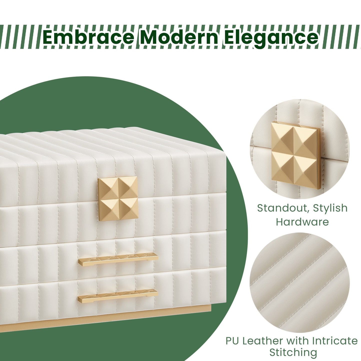 3-Tier Jewellery Box with Mirror, Jewellery Organiser with 2 Drawers, PU Surface with Stitching - image 3