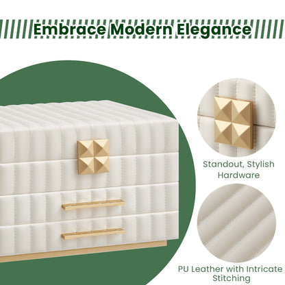 3-Tier Jewellery Box with Mirror, Jewellery Organiser with 2 Drawers, PU Surface with Stitching - image 3