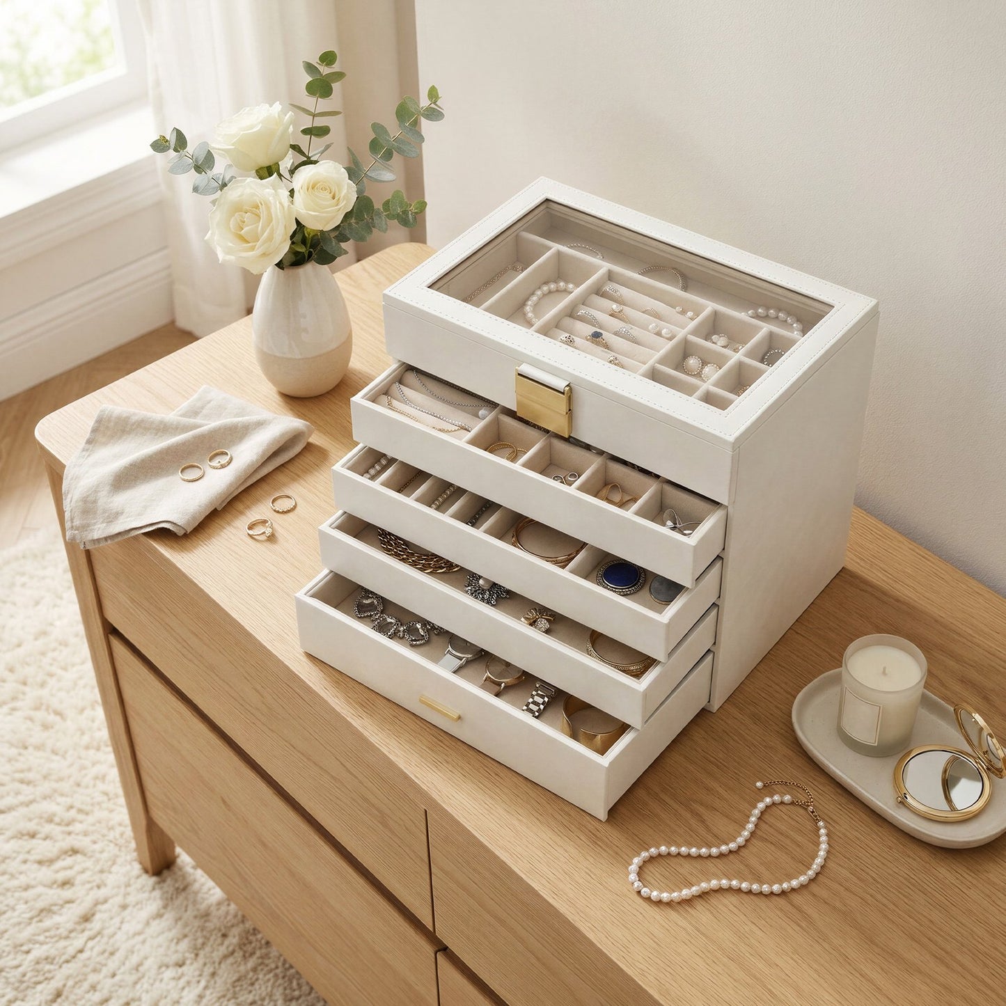 4-Tier Stackable Jewellery Trays, Jewellery Box, Drawer Jewellery Organiser - image 30