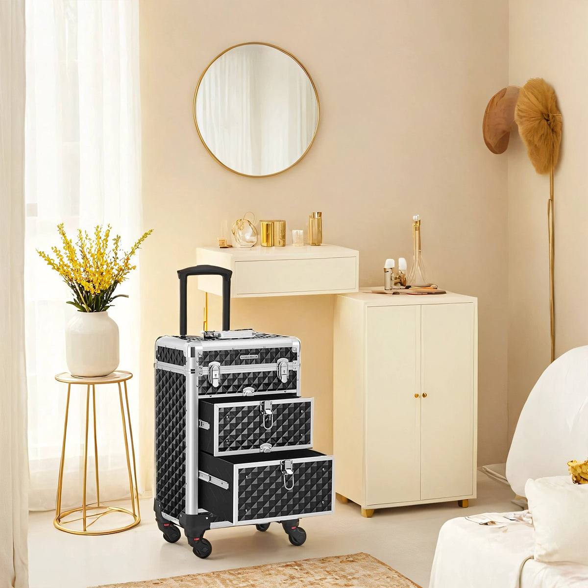 Makeup Trolley, Makeup Case on Wheels, Beauty Trolley with 2 Drawers - image 1