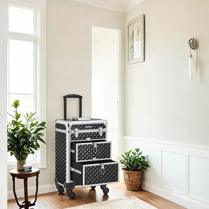 Makeup Trolley, Makeup Case on Wheels, Beauty Trolley with 2 Drawers - image 2