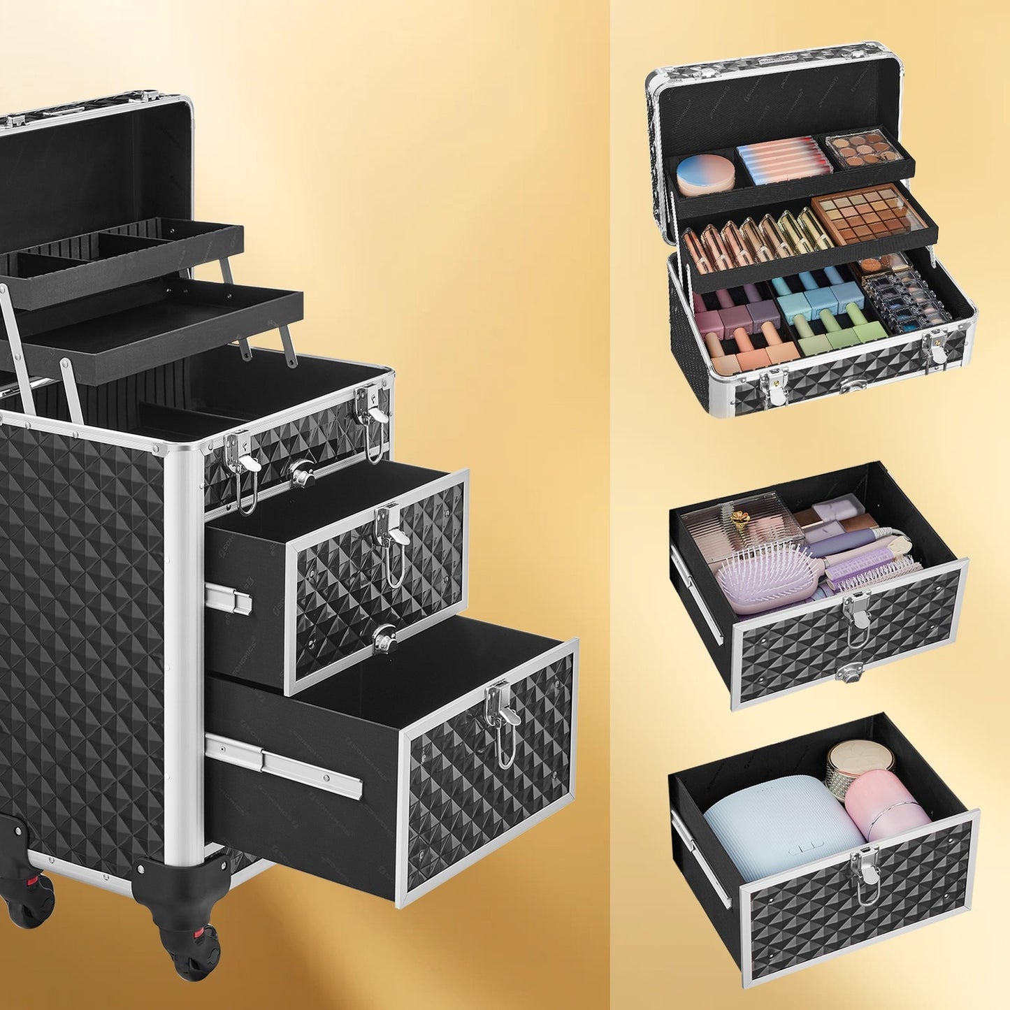 Makeup Trolley, Makeup Case on Wheels, Beauty Trolley with 2 Drawers - image 3